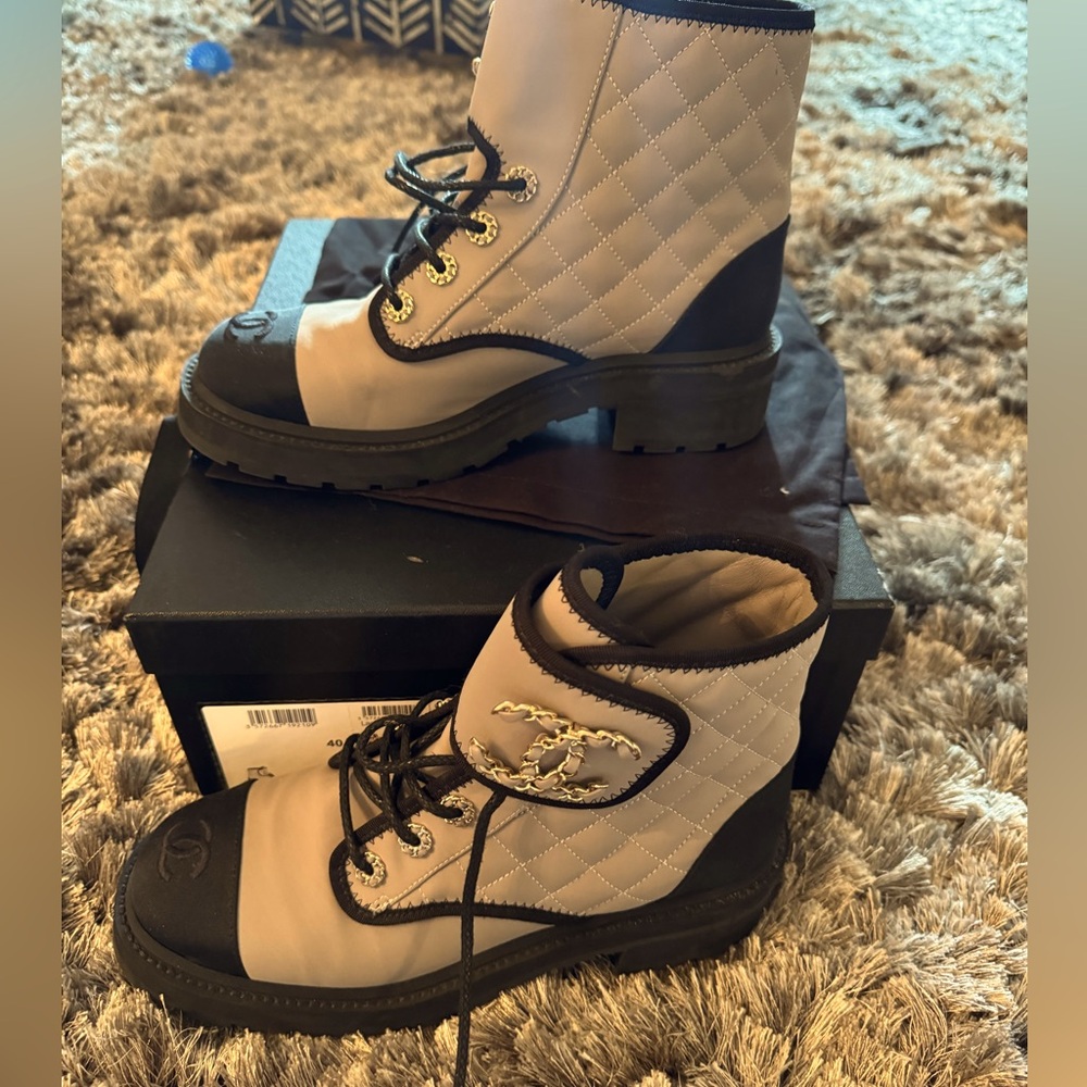 Chanel quilted combat boots